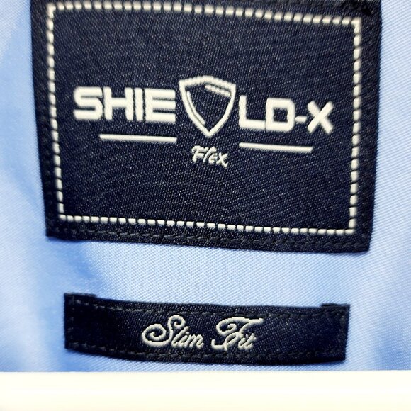 Shield-X Flex Blue Long Sleeve ButtonUp Shirt Silk Size L Design In Italy Mens - Picture 3 of 11